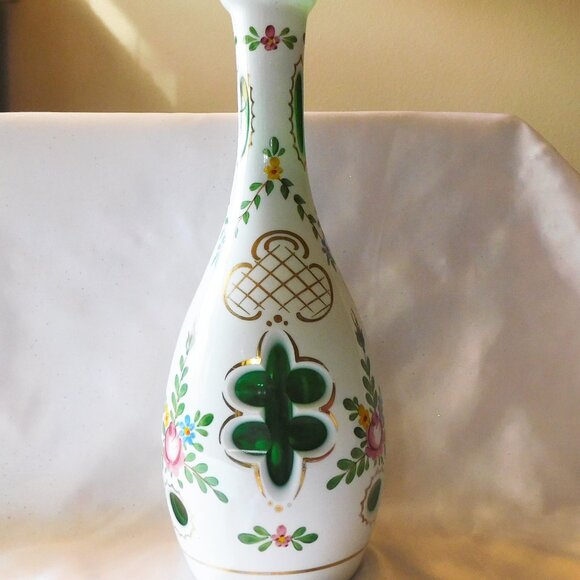 White over Green Cut to Clear Glass Decanter or Bottle# 10211